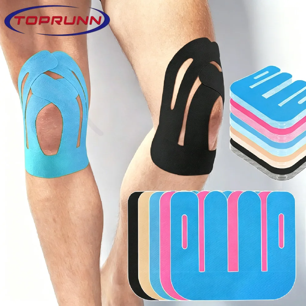Sports Taping Precut - 10個入り伸縮性プレカット膝用キネシオロジーテープ、輪郭に合わせたフィットネス用アスレチック包帯、フィットネス、スポーツ用圧縮膝テープ